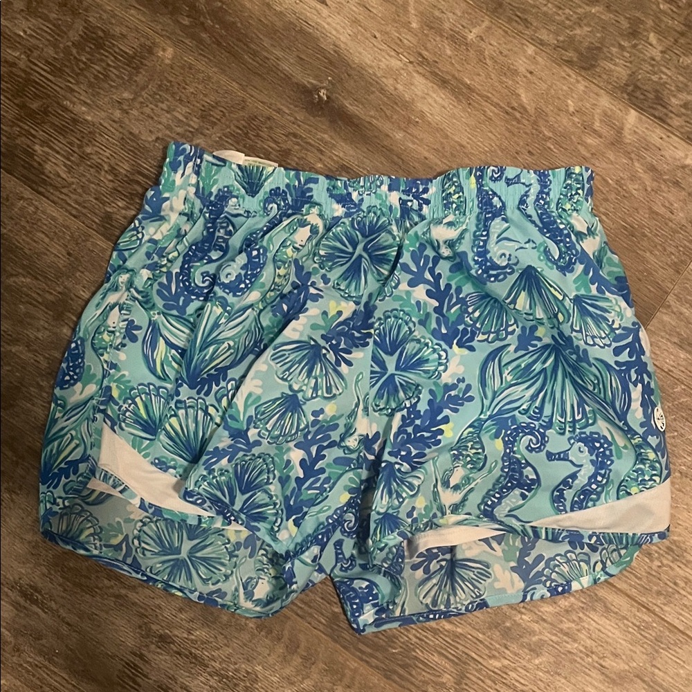 Lilly Pulitzer Blue and Green Patterned Athletic Shorts XXS